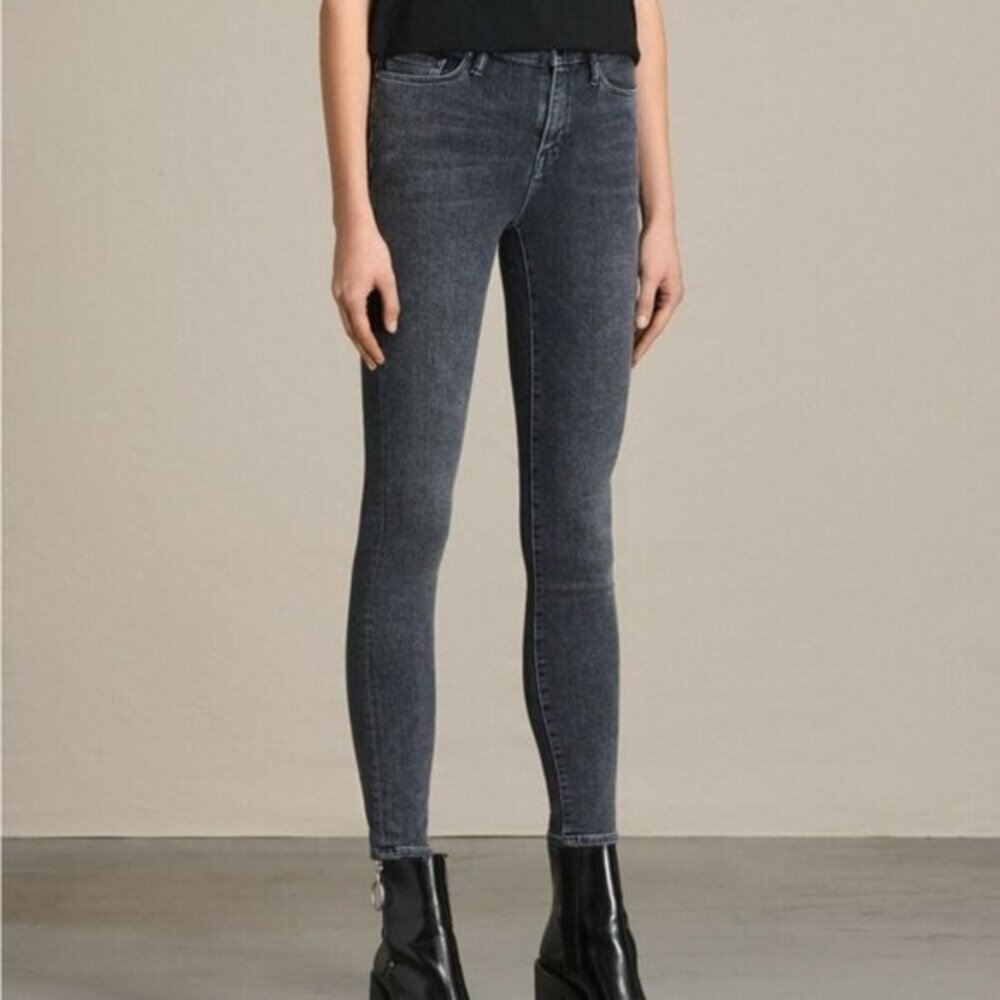 AllSaints Skinny Jeans Eve Raven Black Dark Grey Stretch Denim size 28